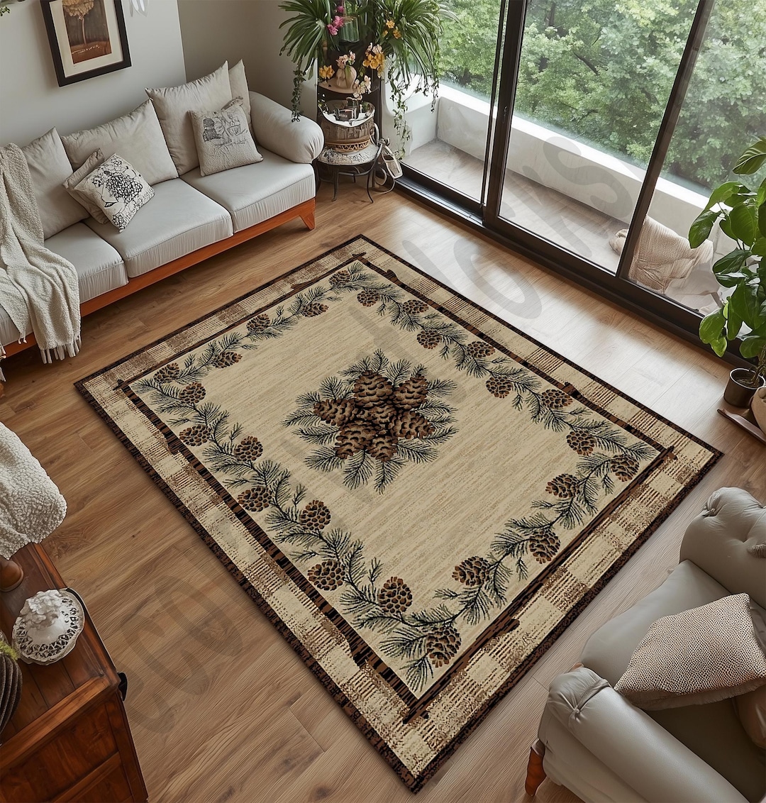 Pinecone Lodge Rug Rustic Cabin Style Area Rug With Forest Pine