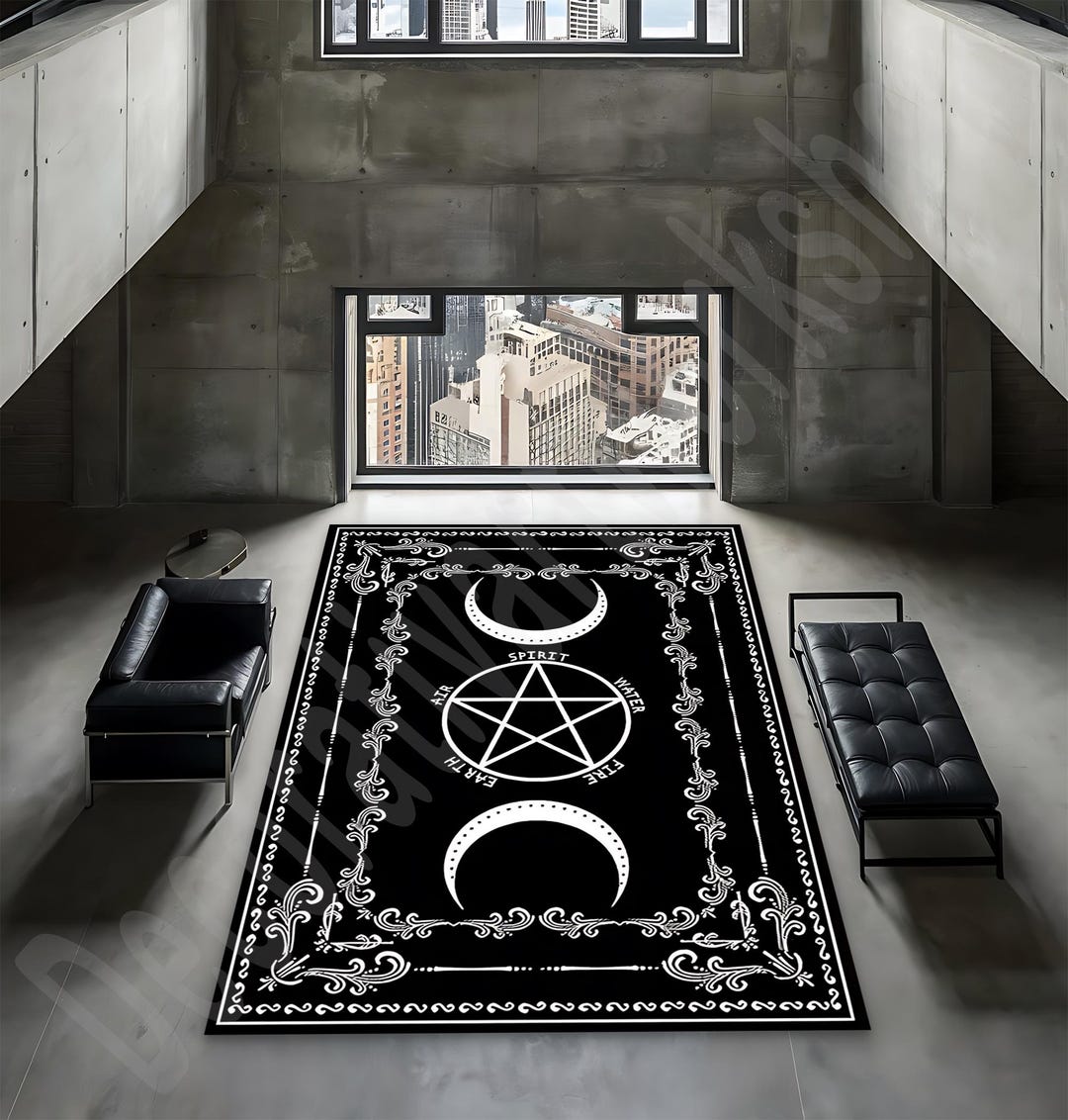 Witchy Occult Rug, Black Gothic Pentagram Rug, Mystical Rug, Fairycore ...