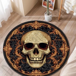 Gothic Skull Round Rug, Dark Gothic Home Decor, Spooky Aesthetic Rug, Gift for Goth Lovers, Living Room Accent, Round Floor Mat, Gift Idea