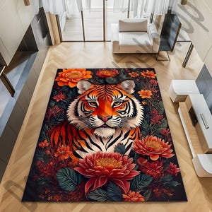 Tiger Rug, Tiger Design Rug, Animal Themed Rug, Cool Animal, Living Room Rug, Colorful Rugs, Big Cat Rug, Living Room Decor, Non Slip Rug