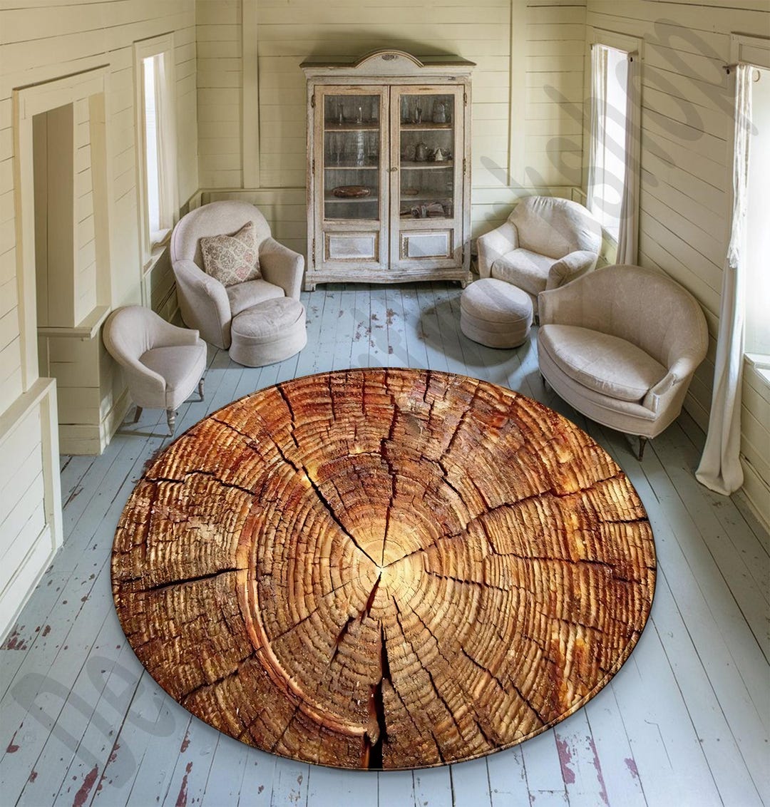 Wood Textile Rug Rustic Wood Grain Area Rug for Living Room, Round Rugs 3D Printed Wood ...