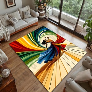 Colorful Abstract Dancer Rug, Artistic Modern Area Carpet, Boho Rainbow Floor Mat, Vibrant Home Decor Accent, Contemporary Living Room Rug
