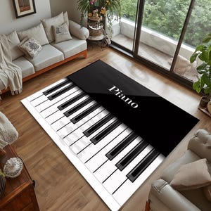 Modern Piano Keyboard Area Rug for Music Room or Living Room, Black and White Piano Keys Carpet for Musicians and Gift Music Lovers Decor