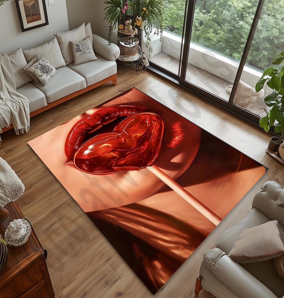 Heart Lollipop Rug, Glossy Red Area Rug, Abstract Woman Rug, Rug ...