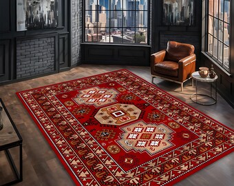 トルコ　ヴィンテージ ラグ　可愛い赤ラグ 66×95 ウール100% 赤えんじ ウール感じるトルコヴィンテージラグ 66×95