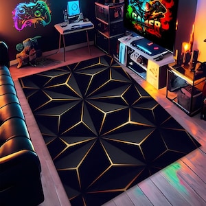 Dark Gaming Room Rugs, Neon Look Rug, E-Sport Rug, Black Game Rug, Gamer Rug, Living Room Rug, Gift For Gamer, Custom Rug, Neon Colorful Rug