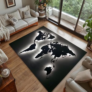 Weltkarte Teppich, Teppich, Neonlicht, Dunkelteppich, Wohnzimmerteppich, Fantasy Teppich, Schlafzimmerteppich, Wohndeko, Trendteppich