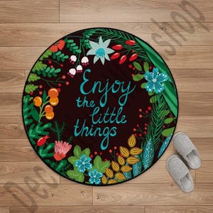 Motivation Round Area Rugs for Kids Boys Girls Floral Berries Flowers Soft Circle Rug Floor Mats for Sofa Living Room Bedroom Kitchen Gift