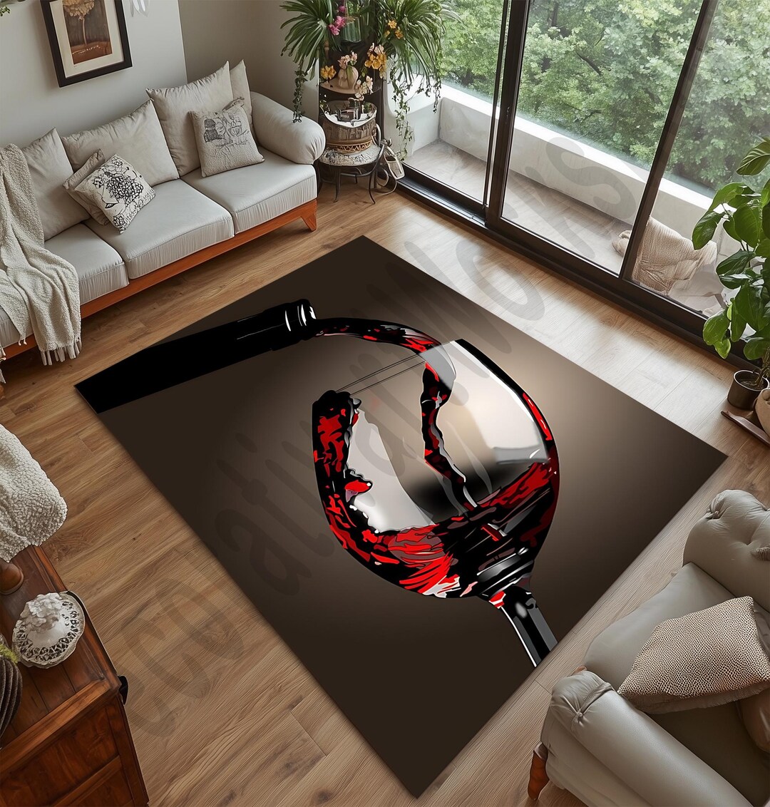 Red Wine Rug, Red Grape Rug, Glass Red Wine Rug, Wine Kitchen Rug, Wine ...