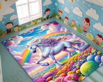 Rainbow Unicorn Rug, Unicorn Rug, Colorful Kids Room Rug, Magical Carpet, Playroom Rug, Nursery Carpet, Unicorn Area Rug, Girls Room Rug