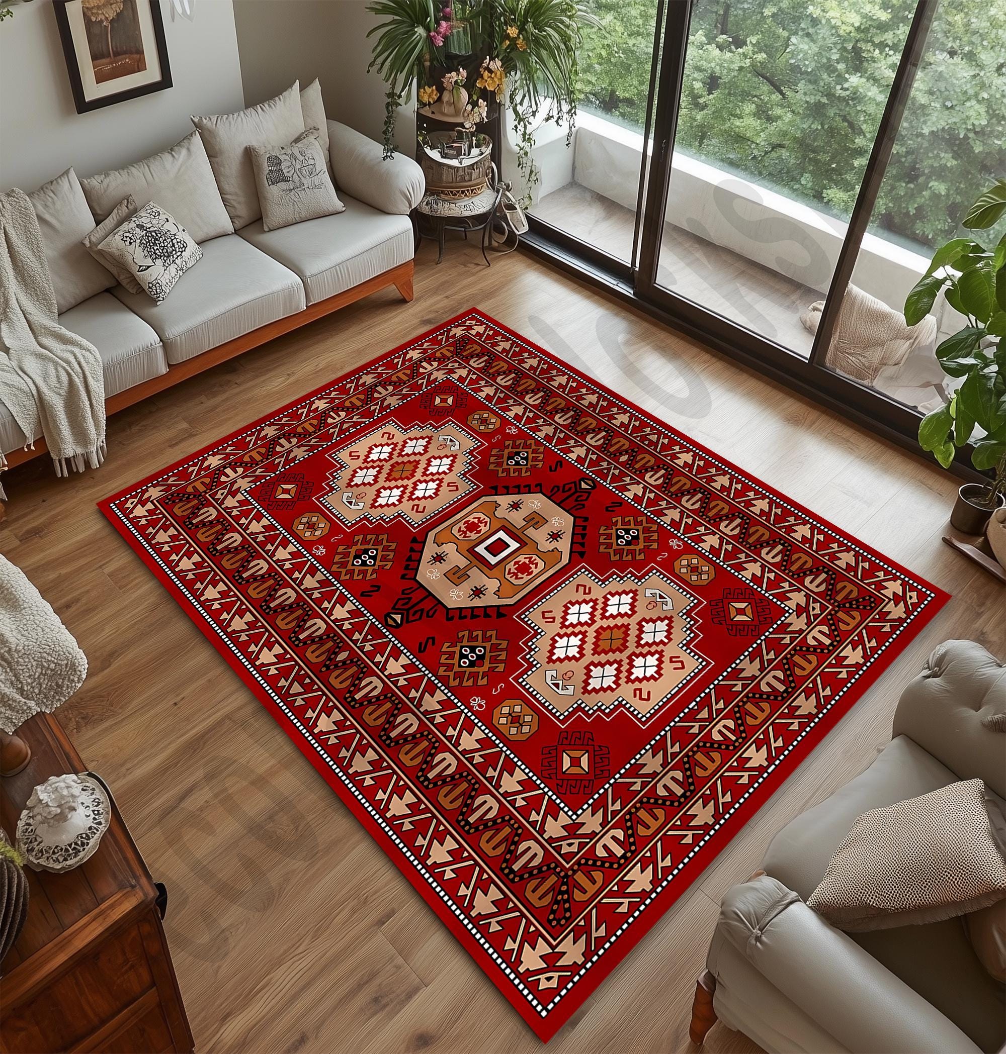 トルコのハンドメイドカーペット ウールラグ 赤 トルコの赤いラグ、ヴィンテージスタイルのエリアラグ、リビングルーム