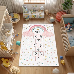 Kinder Teppich Regenbogen, Hopscotch, Spielzimmer, pädagogisch, niedlicher Teppich, Cartoon Teppich, Teppich für Schlafzimmer, Kinderzimmer, Geschenk