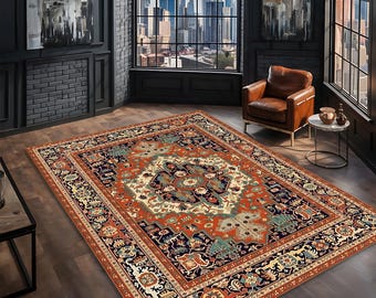 Terracotta Orange Multicolour Distressed Boho Living Room Rug Area Rugs For Living Room Large Vintage Persian Rug Soft Oriental Style Carpet