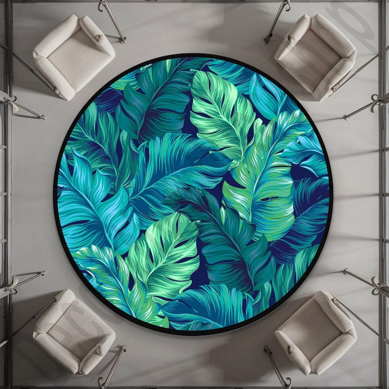 Palm Leaf Tropical Print Round Rug main image 1