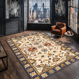 Boho Chic Elegance Floral Rug, Turkish Traditional Unique Rug, Washable Non-Slip Rug, Distressed Large Area Rug 8x10, Rugs for Living Room