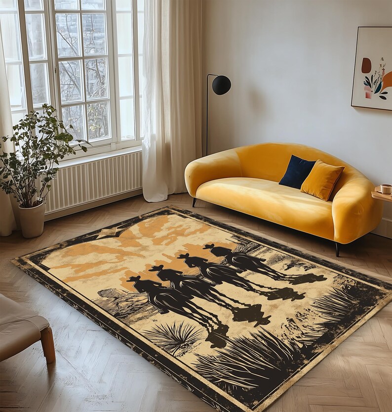 Western Cowboy Rug, Rustic Rug, Country Style Rug, Living Room Carpet