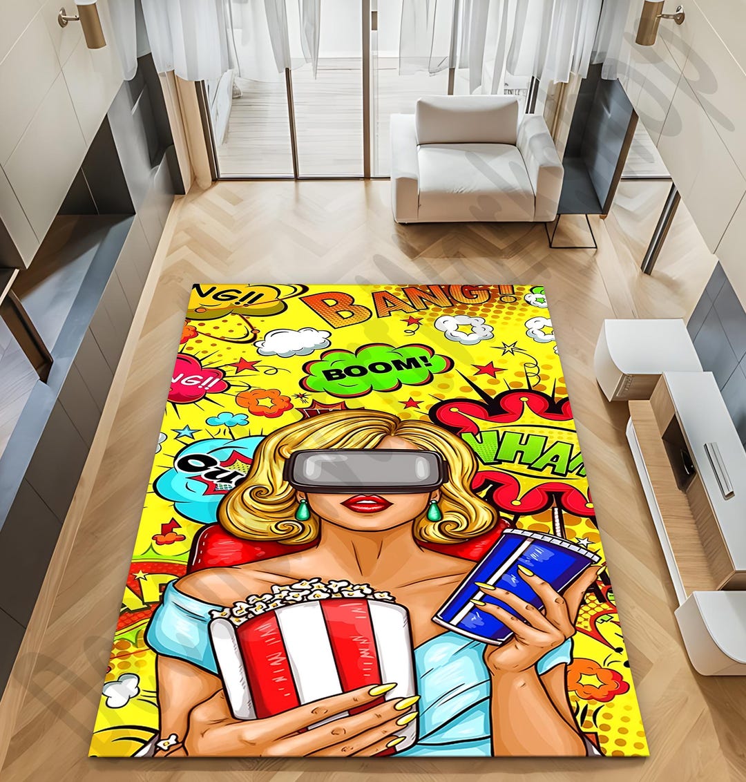 Projector Rugs Pop Art Movie Rug, Colorful VR Cinema Carpet, Retro Comic Style Area ...