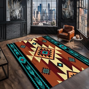 Southwestern Tribal Area Rug Vintage Geometric Western Style Carpet for Living Room Rustic Lodge Decor Boho Colorful Native Inspired Rug