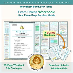 Cuaderno de ejercicios para el estrés de los exámenes en adolescentes / Estrategias de repaso de TCC (PDF imprimible)