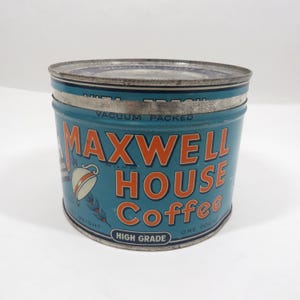 Maxwell House Tin storage w cover Coffee Vintage 1 pound cottage core Decoration