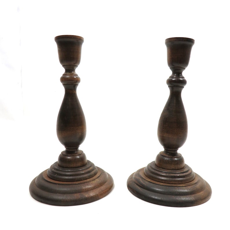 2 Candle Holders Wood Basketville mid century vintage image 1