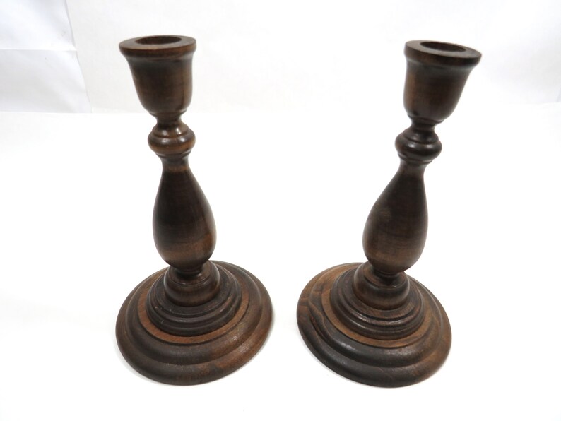 2 Candle Holders Wood Basketville mid century vintage image 3