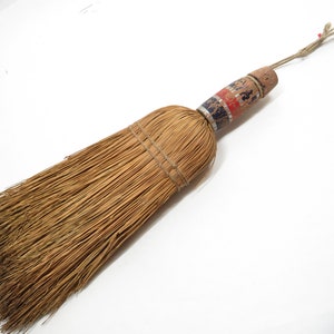 Dust Broom Straw wood detailed handle Vintage cleaning item
