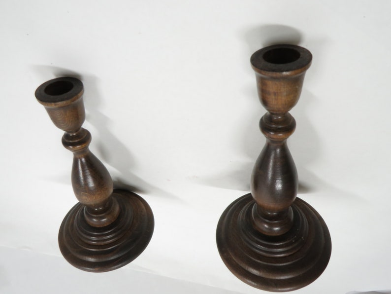 2 Candle Holders Wood Basketville mid century vintage image 5