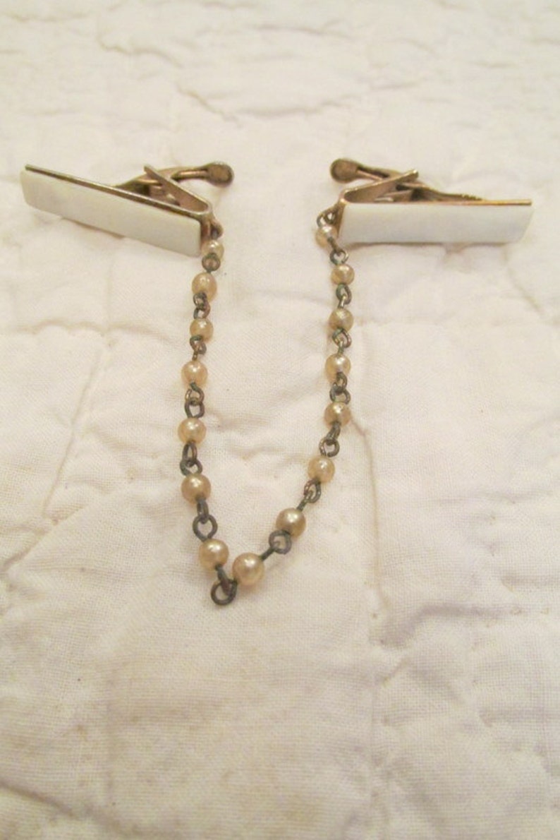 Vintage Sweater Clip sweater guard faux pearls and mother of pearl