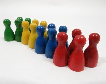 16 Game Pawns wood Pieces NOS Vintage Multi color