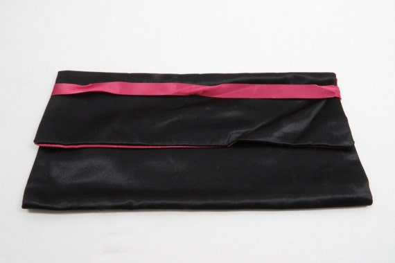 Storage Satin Pouch Vintage Black and Pink mid ce… - image 2