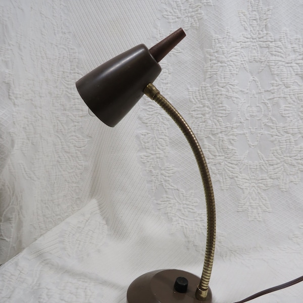 Desk Lamp Gooseneck MCM wood metal Vintage