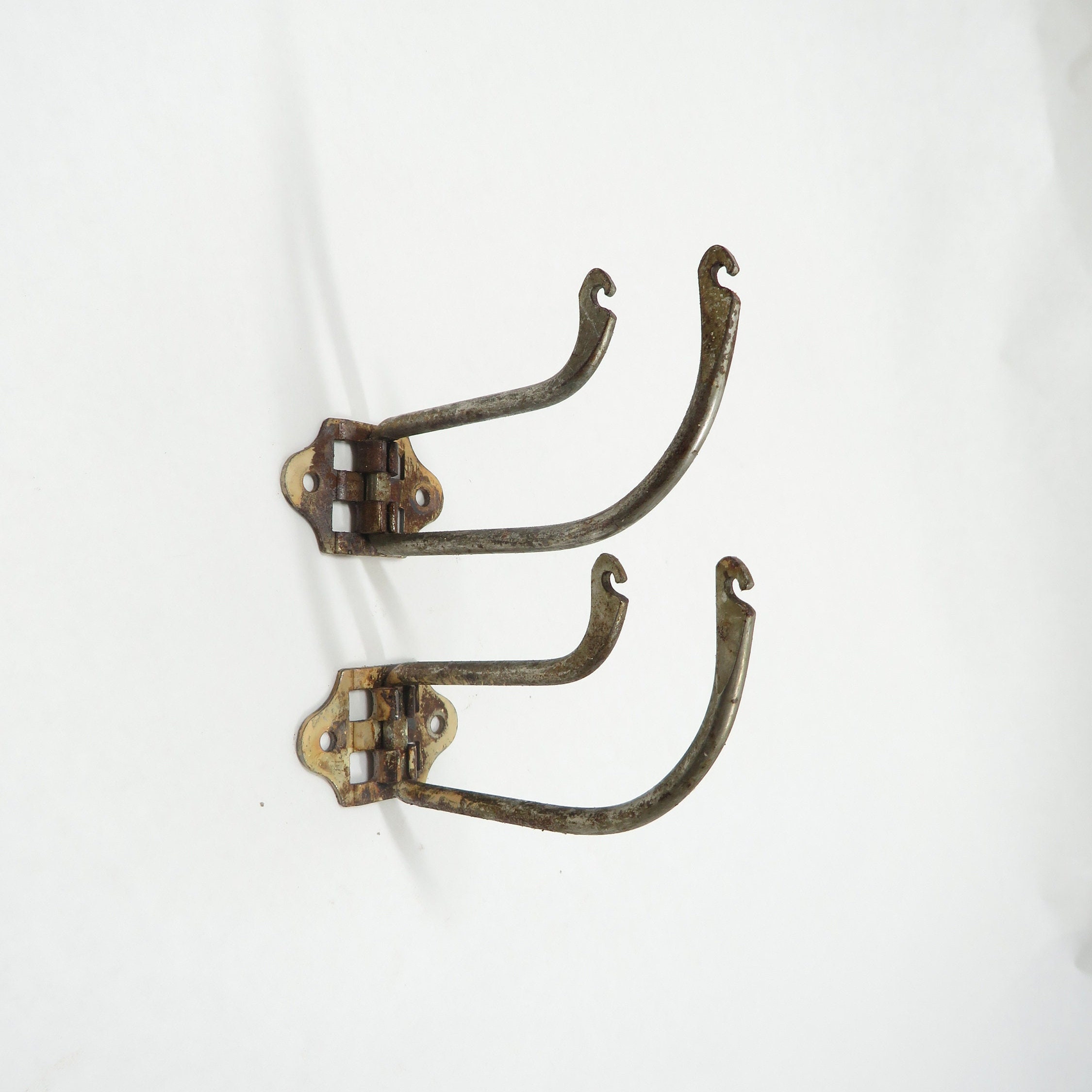 Vintage Gray Metal Wire Coat Hook or Hat Double Hook Screw in Wood