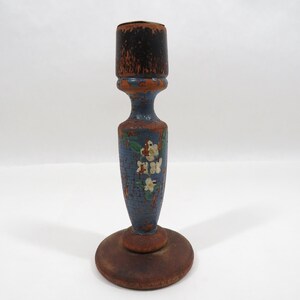 Handpainted Candle Holder wood with flowers vintage shabby look