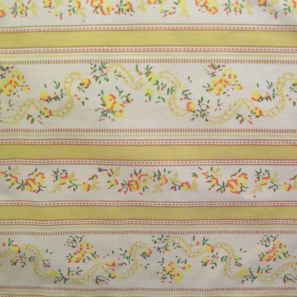 Vintage Fabric Gorgeous Yellow Floral Striped Print 3/4 yard x 44" SALE
