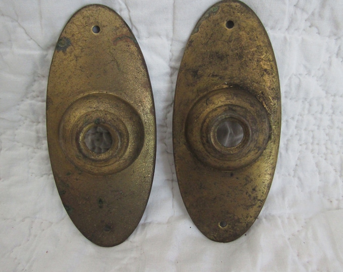 2 Vintage Door Knob Plate Brass Oval Not Perfect Etsy