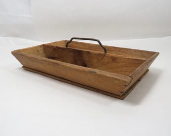 Utensil Tray Wood Vintage Storage Item metal shaped handle