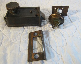 Vintage Yale Deadbolt Lock set with original Key Mid Century mixed brass and metal