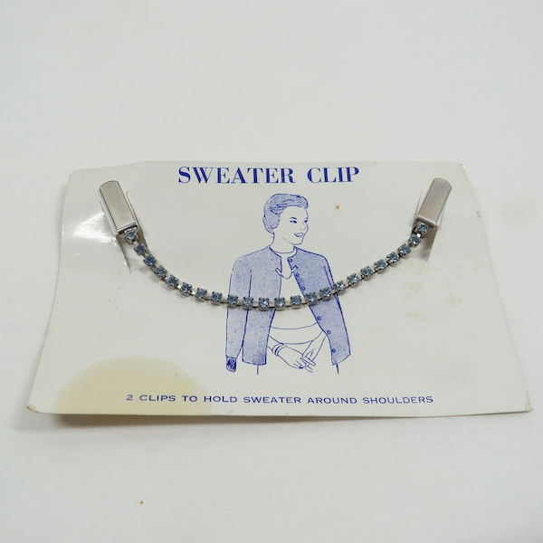 Sweater Guard Clip blue Rhinestones nos Vintage