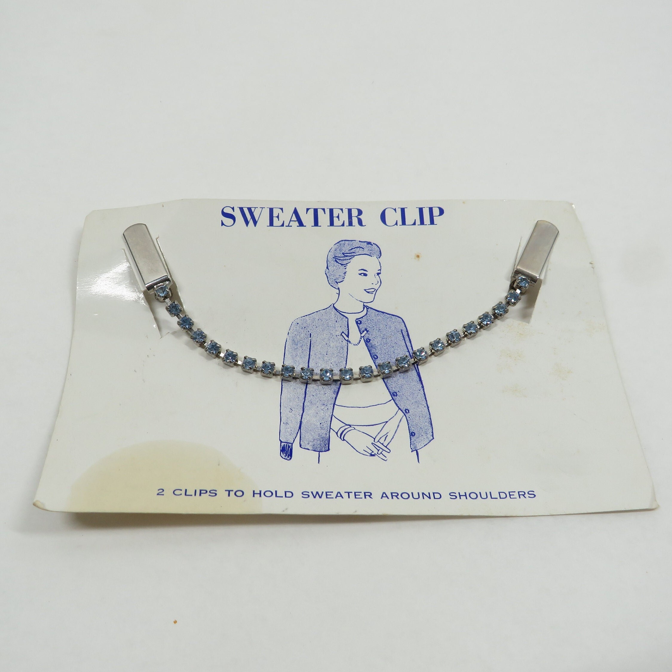 Sweater Guard Clip Blue Rhinestones Nos Vintage -  Sweden