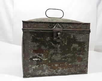 Metal Storage Box Worn Hand painted Antique storage collectible