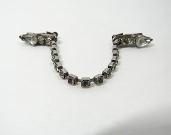 Sweater clip guard metal silver tone Rhinestones Vintage