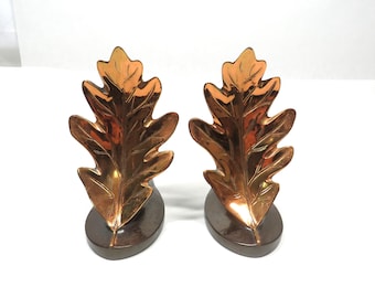 2 Oak Leaf Bookends Metal vintage collectible Book storage Home Decor