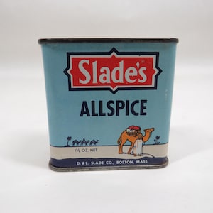 Slade&#39;s Spice Tin Allspice Vintage Kitchen Boston Collectible