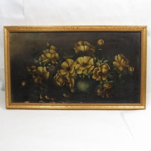 Framed Oil Painting wood Frame Floral vintage collectible cottage granny core