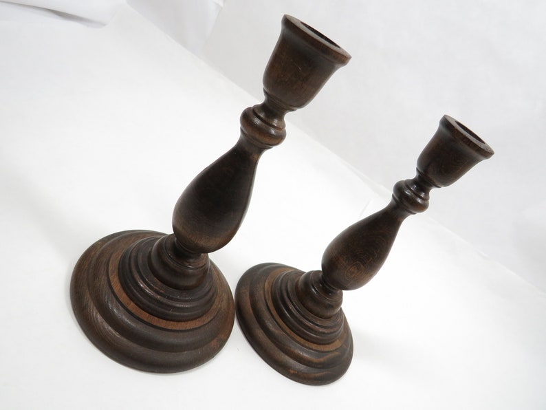 2 Candle Holders Wood Basketville mid century vintage image 4