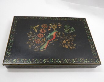 Box Tole Painted Folk Art Metal storage Vintage