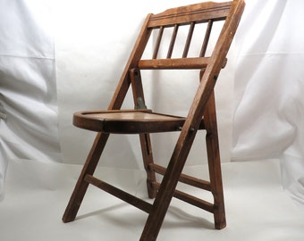 Folding Chair Child size wood metal Vintage Granny Cottage core