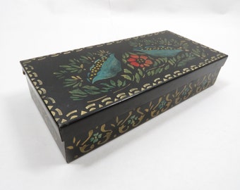 Box Tole Painted Folk Art Metal storage Vintage