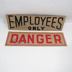 2 Cardboard signs mcm Danger / Employees only vintage